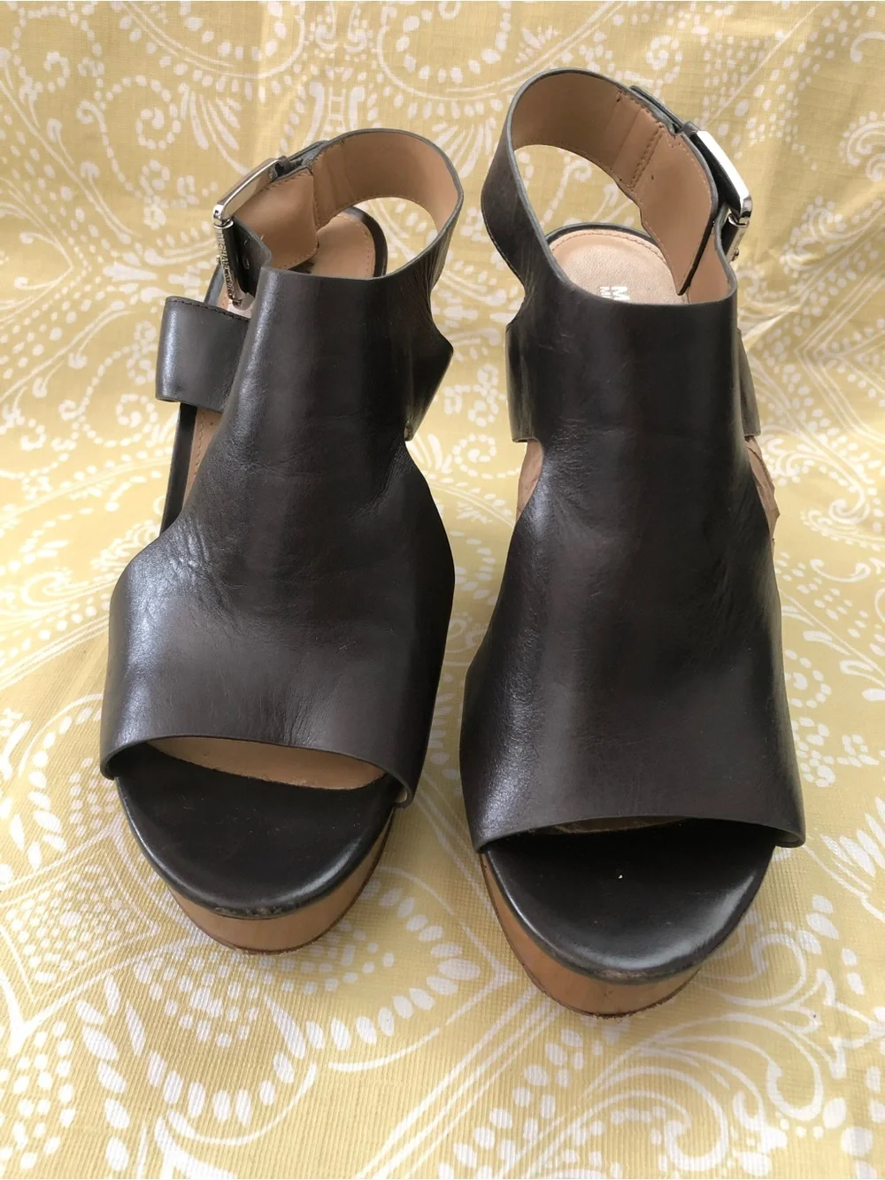 Michael Kors Black Leather Open-Toe Wedge Sandals